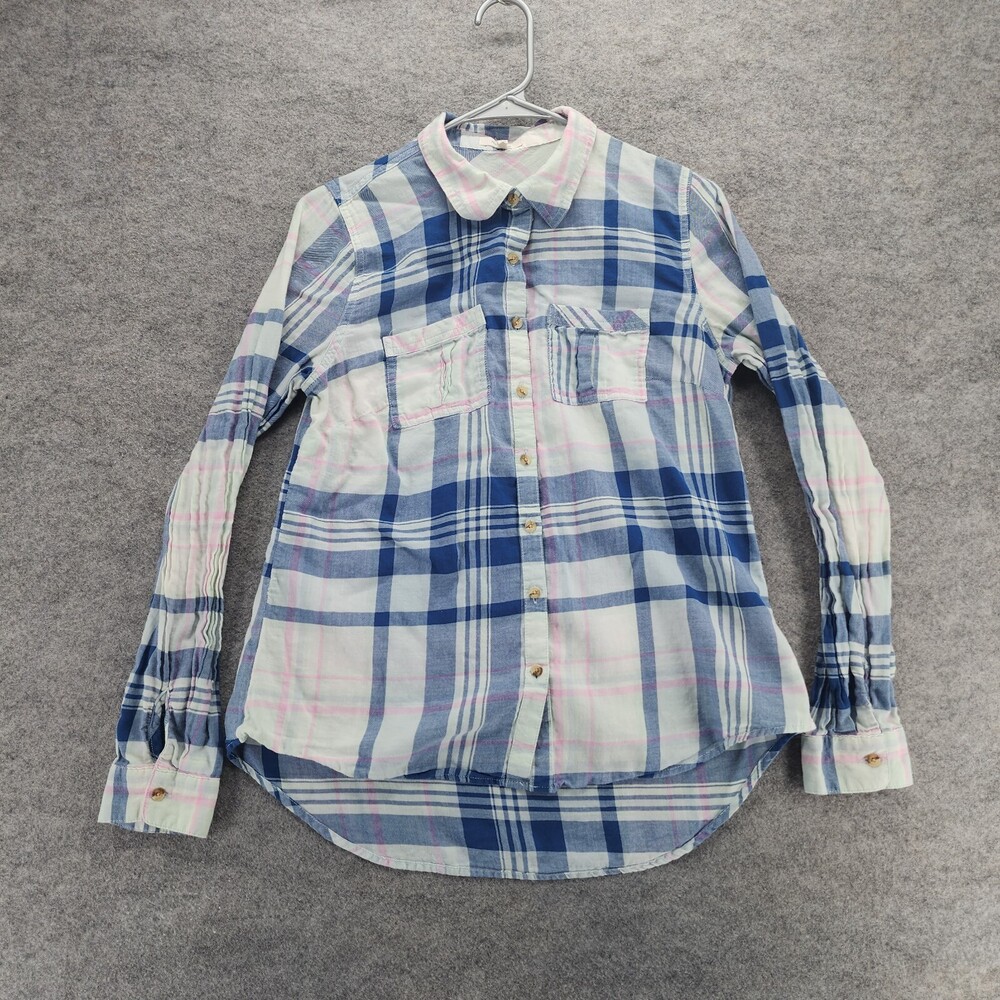 Maurices Shirt Womens Medium Button Up Long Sleeve Blue Plaid
